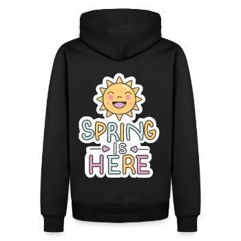 Frühling Spring is here Sonne Blumen - Männer Premium Bio Hoodie - Schwarz - Hinten - Nico (187cm)