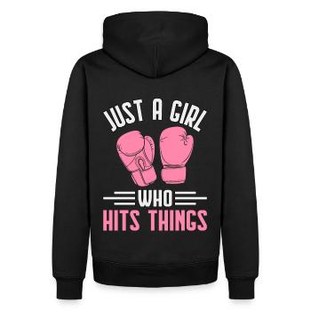 Just A Girl who hits things - Men’s Premium Organic Hoodie - black - Back - Nico (187cm)