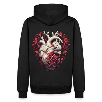 Floral Human Heart Anatomy Valentines Day Dark Got - Männer Premium Bio Hoodie - Schwarz - Hinten - Nico (187cm)