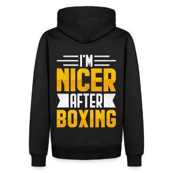 Ich bin netter nach dem Boxen - Männer Premium Bio Hoodie - Schwarz - Hinten - Nico (187cm)