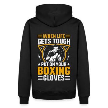 Wenn das Leben hart wird, ziehen Sie Ihre Boxhandschuhe an - Männer Premium Bio Hoodie - Schwarz - Hinten - Nico (187cm)
