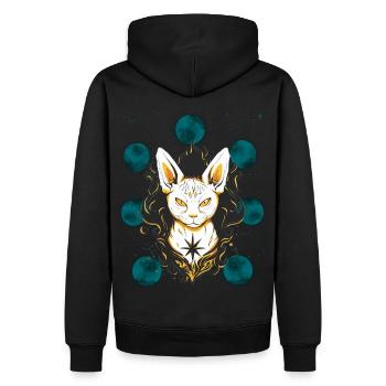 Chat, Planète, Espace, Chats, Planètes Fantastiques - Sweat à capuche Premium bio Homme - noir - Dos - Nico (187cm)