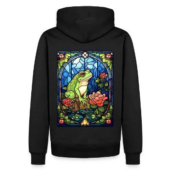 Stained Glass Frog Vintage Mosaic Cottagecore - Männer Premium Bio Hoodie - Schwarz - Hinten - Nico (187cm)