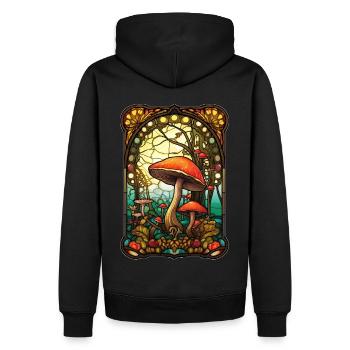 Mushroom Stained Glass Fungi Cottagecore Mosaic - Männer Premium Bio Hoodie - Schwarz - Hinten - Nico (187cm)