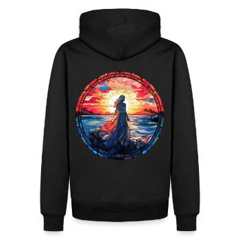 Stained Glass Sunset Woman Modern Mosaic - Männer Premium Bio Hoodie - Schwarz - Hinten - Nico (187cm)