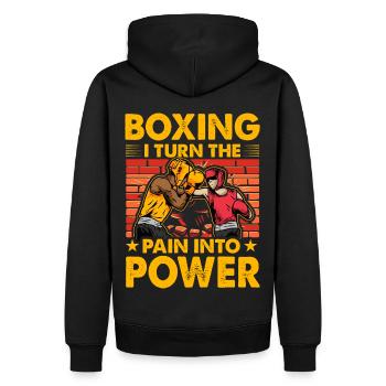 Boxe : Je transforme la douleur en puissance - Sweat à capuche Premium bio Homme - noir - Dos - Nico (187cm)