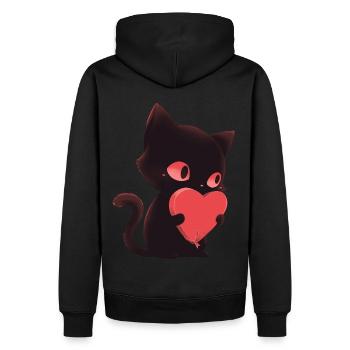Cute Black Cat With Heart Anti Valentine Emo Pet L - Männer Premium Bio Hoodie - Schwarz - Hinten - Nico (187cm)