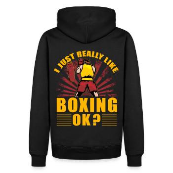 Ich mag Boxen einfach sehr, okay? - Männer Premium Bio Hoodie - Schwarz - Hinten - Nico (187cm)