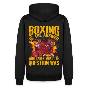 Boxen ist die Antwort, wen interessiert die Frage - Männer Premium Bio Hoodie - Schwarz - Hinten - Nico (187cm)