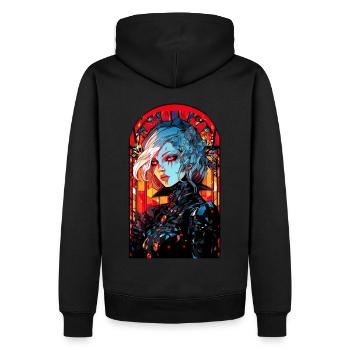 Gothcore Anime Cyber Goth Waifu Stained Glass - Männer Premium Bio Hoodie - Schwarz - Hinten - Nico (187cm)