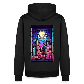 Stained Glass Vaporwave Japanese City Aesthetic - Männer Premium Bio Hoodie - Schwarz - Hinten - Nico (187cm)