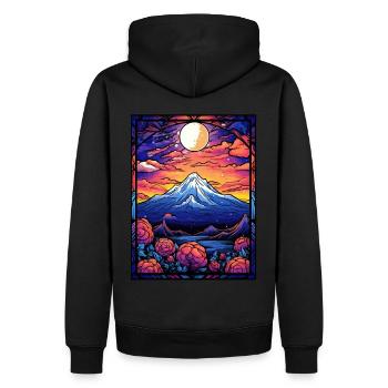 Japanese Mount Fuji Landscape Floral Stained Glass - Männer Premium Bio Hoodie - Schwarz - Hinten - Nico (187cm)