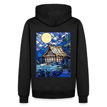 Japan Countryside House Rural Stained Glass Mosaic - Männer Premium Bio Hoodie - Schwarz - Hinten - Nico (187cm)
