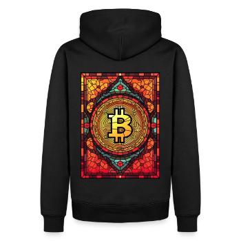 Stained Glass Bitcoin Stained Glass Cryptocurrency - Männer Premium Bio Hoodie - Schwarz - Hinten - Nico (187cm)