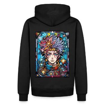 Mecha Anime Steampunk Aesthetic Stained Glass - Männer Premium Bio Hoodie - Schwarz - Hinten - Nico (187cm)