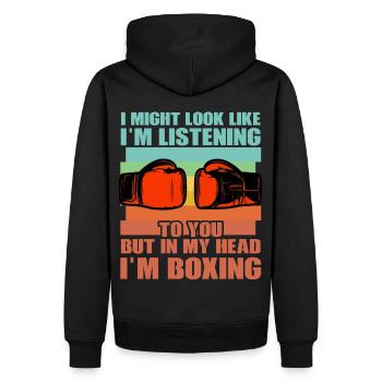Ich sehe vielleicht so aus, als würde ich zuhören, aber in meinem Kopf - Männer Premium Bio Hoodie - Schwarz - Hinten - Nico (187cm)