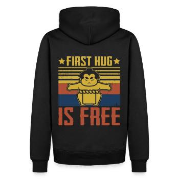 First Hug is free - Men’s Premium Organic Hoodie - black - Back - Nico (187cm)