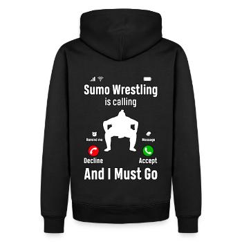 La lutte de sumo m’appelle et je dois y aller - Sweat à capuche Premium bio Homme - noir - Dos - Nico (187cm)
