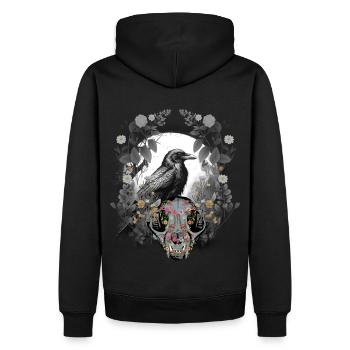 Tier Schädel Krähe Rabe Vogel Halloween Vintage - Männer Premium Bio Hoodie - Schwarz - Hinten - Nico (187cm)