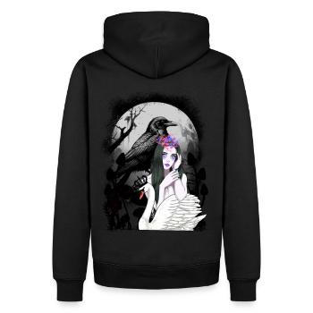 Krähe Rabe Schwan Mädchen Fantasy Mystisch Dark - Männer Premium Bio Hoodie - Schwarz - Hinten - Nico (187cm)