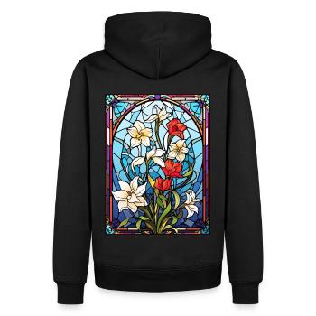 Stained Glass Spring Wildflower Gardening Garden L - Männer Premium Bio Hoodie - Schwarz - Hinten - Nico (187cm)