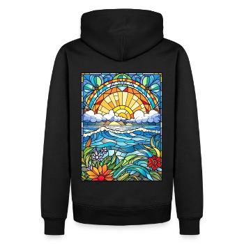 Stained Glass Landscape Tropical Beach Summer Swim - Männer Premium Bio Hoodie - Schwarz - Hinten - Nico (187cm)