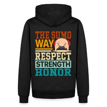 Der Sumo-Weg: Respekt, Stärke, Ehre - Männer Premium Bio Hoodie - Schwarz - Hinten - Nico (187cm)