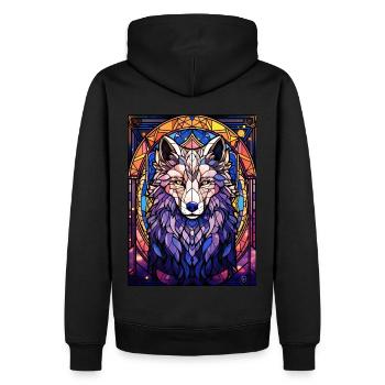Mystical Wolf Geometric Stained Glass Wildlife Ani - Männer Premium Bio Hoodie - Schwarz - Hinten - Nico (187cm)