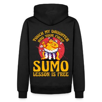 Berühre meine Tochter und deine erste Sumo-Lektion ist - Männer Premium Bio Hoodie - Schwarz - Hinten - Nico (187cm)