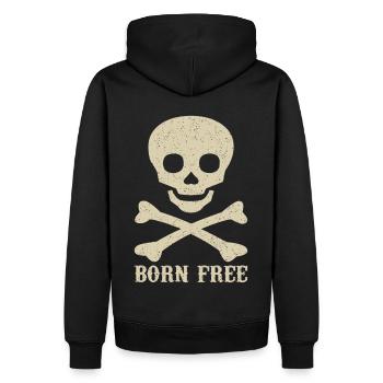 Totenkopf Spruch Born Free - Männer Premium Bio Hoodie - Schwarz - Hinten - Nico (187cm)