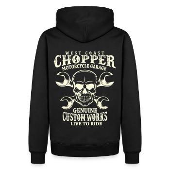 Totenkopf Biker Spruch West Coast Chopper - Männer Premium Bio Hoodie - Schwarz - Hinten - Nico (187cm)
