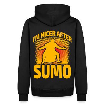 Ich bin netter nach Sumo - Männer Premium Bio Hoodie - Schwarz - Hinten - Nico (187cm)