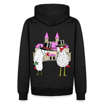 Schloss Huhn Hühner königlich Federvieh Burg - Männer Premium Bio Hoodie - Schwarz - Hinten - Nico (187cm)