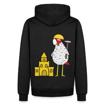 Handwerker Huhn Sandburg Baustelle bauen Bauherr - Männer Premium Bio Hoodie - Schwarz - Hinten - Nico (187cm)