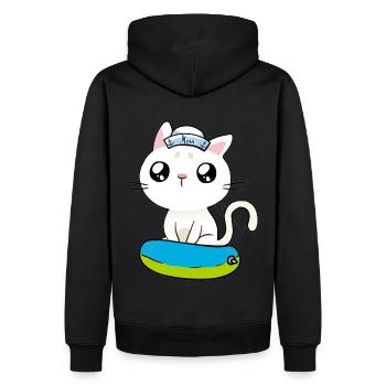 Maritim Katze Seenot Matrose Ahoi Schwimmring - Männer Premium Bio Hoodie - Schwarz - Hinten - Nico (187cm)