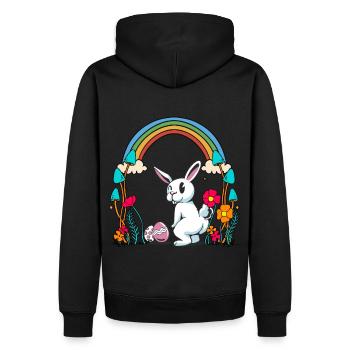 Osterhase Ostereier Regenbogen Kind Kinder Hase - Männer Premium Bio Hoodie - Schwarz - Hinten - Nico (187cm)