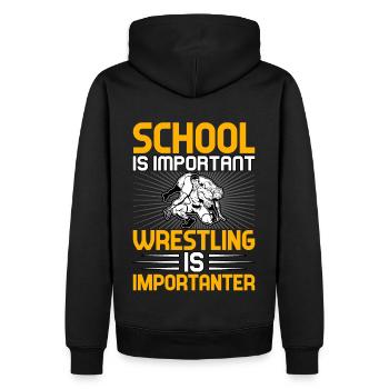 Schule ist wichtig, aber Wrestling ist wichtiger - Männer Premium Bio Hoodie - Schwarz - Hinten - Nico (187cm)