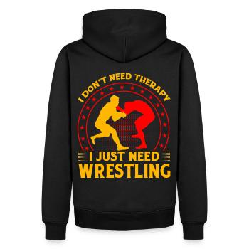 Ich brauche keine Therapie, ich brauche nur Wrestling - Männer Premium Bio Hoodie - Schwarz - Hinten - Nico (187cm)