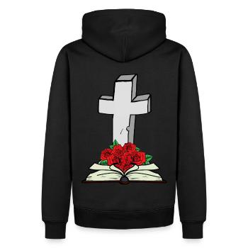 Kreuz Bibel Buch Jesus Gott Auferstehung Tod - Männer Premium Bio Hoodie - Schwarz - Hinten - Nico (187cm)