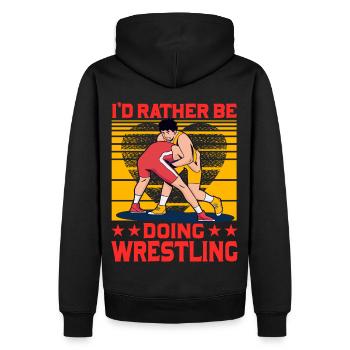 Ich würde lieber Wrestling machen - Männer Premium Bio Hoodie - Schwarz - Hinten - Nico (187cm)