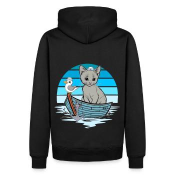 Kätzchen Möwe Seefahrer Matrose Boot - Männer Premium Bio Hoodie - Schwarz - Hinten - Nico (187cm)