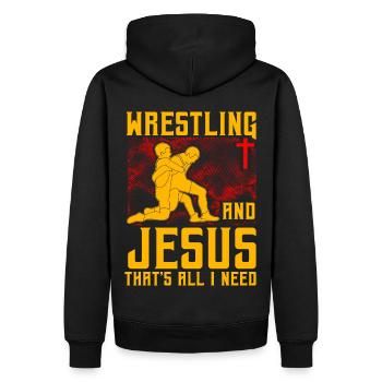 Wrestling and Jesus that's all I need - Männer Premium Bio Hoodie - Schwarz - Hinten - Nico (187cm)