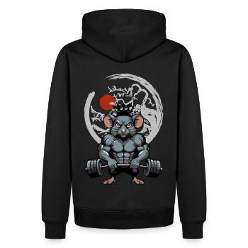 Nager Maus Ratte Muskeln Training - Männer Premium Bio Hoodie - Schwarz - Hinten - Nico (187cm)