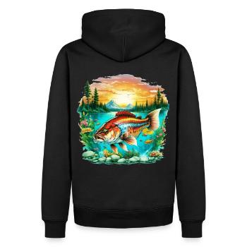 Bassfisch - Männer Premium Bio Hoodie - Schwarz - Hinten - Nico (187cm)