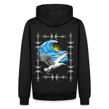 Oiseaux de mer Mouettes Mouettes Vague Mouette - Sweat à capuche Premium bio Homme - noir - Dos - Nico (187cm)