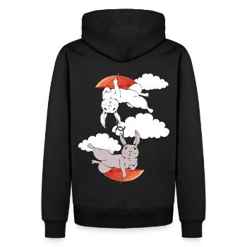Hase Hasen Kaninchen Regenschirm fliegen träumen - Männer Premium Bio Hoodie - Schwarz - Hinten - Nico (187cm)