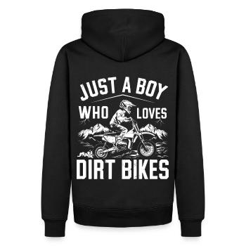 Just A Boy Who Loves Dirt Bikes - Männer Premium Bio Hoodie - Schwarz - Hinten - Nico (187cm)