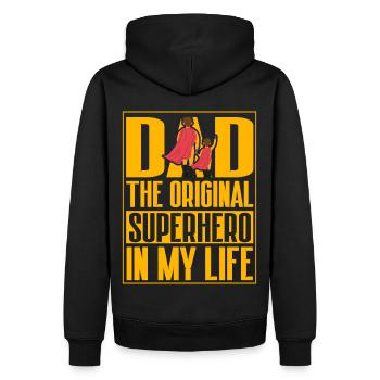 Papa Der ursprüngliche Superheld in meinem Leben - Männer Premium Bio Hoodie - Schwarz - Hinten - Nico (187cm)