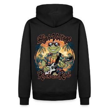 Funny Shield Peak with Guitar Rock and Roll - Men’s Premium Organic Hoodie - black - Back - Nico (187cm)