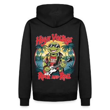 Funny Shield Peak with Guitar Rock and Roll - Men’s Premium Organic Hoodie - black - Back - Nico (187cm)